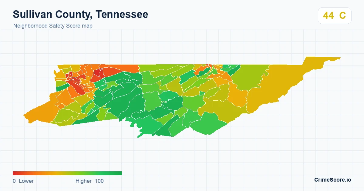Sullivan County, Tennessee neighborhood Safety Score map by Census block group