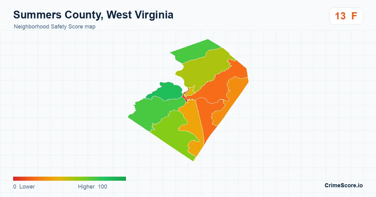 Summers County, West Virginia neighborhood Safety Score map by Census block group