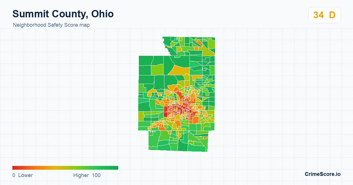 Summit County, Ohio neighborhood Safety Score map by Census block group