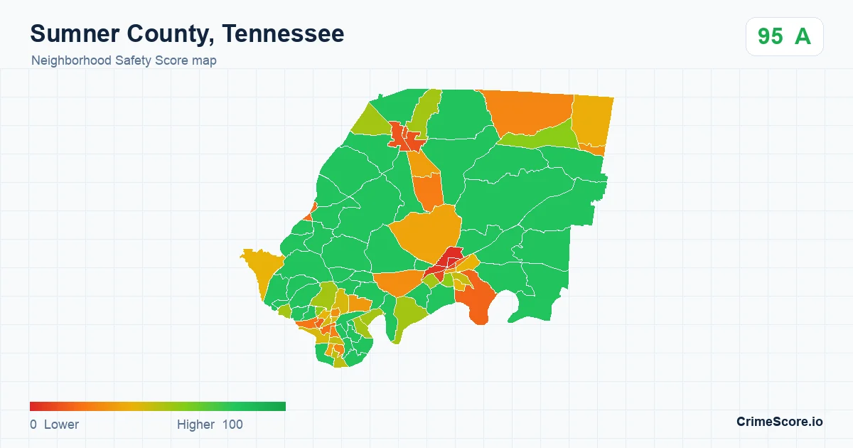 Sumner County, Tennessee neighborhood Safety Score map by Census block group