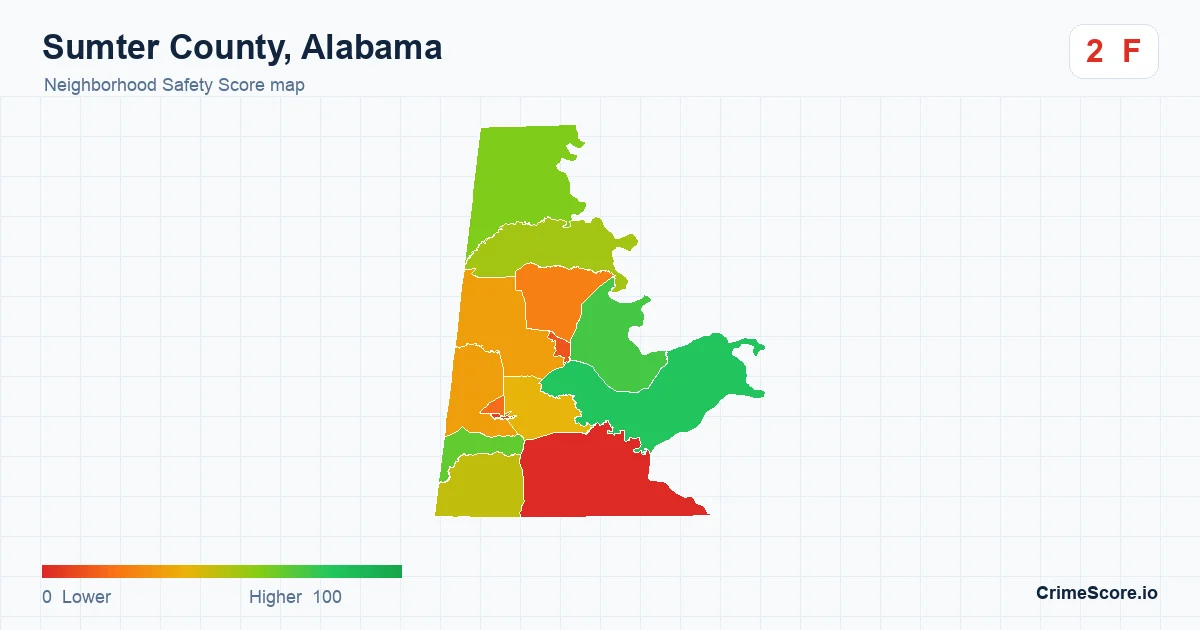 Sumter County, Alabama neighborhood Safety Score map by Census block group