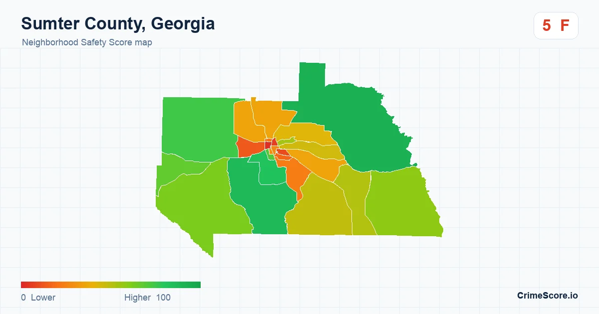 Sumter County, Georgia neighborhood Safety Score map by Census block group