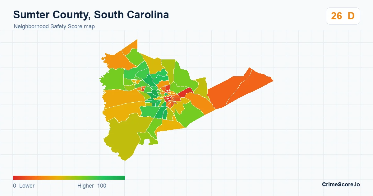 Sumter County, South Carolina neighborhood Safety Score map by Census block group