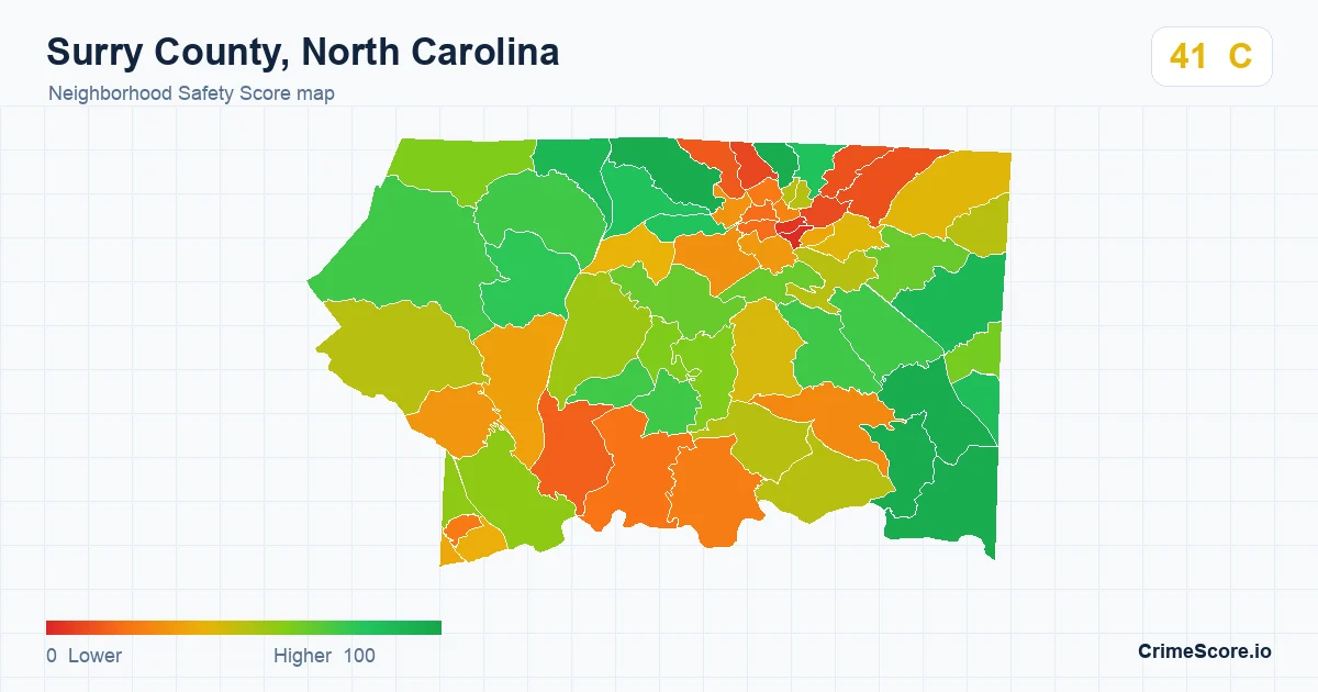 Surry County, North Carolina neighborhood Safety Score map by Census block group