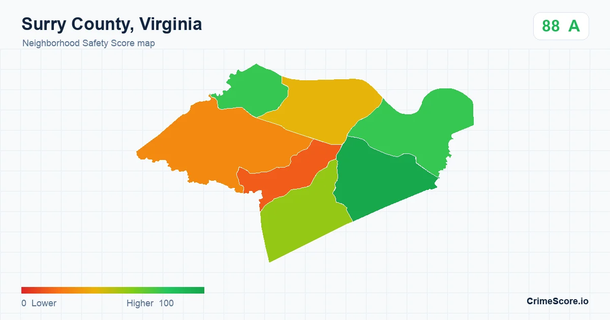 Surry County, Virginia neighborhood Safety Score map by Census block group