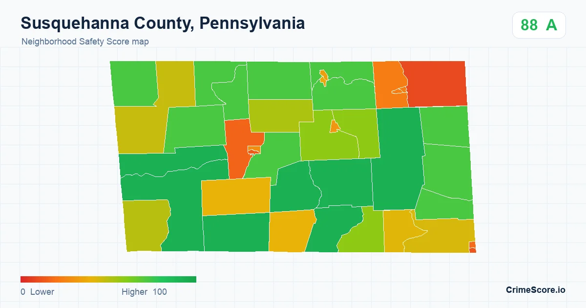 Susquehanna County, Pennsylvania neighborhood Safety Score map by Census block group