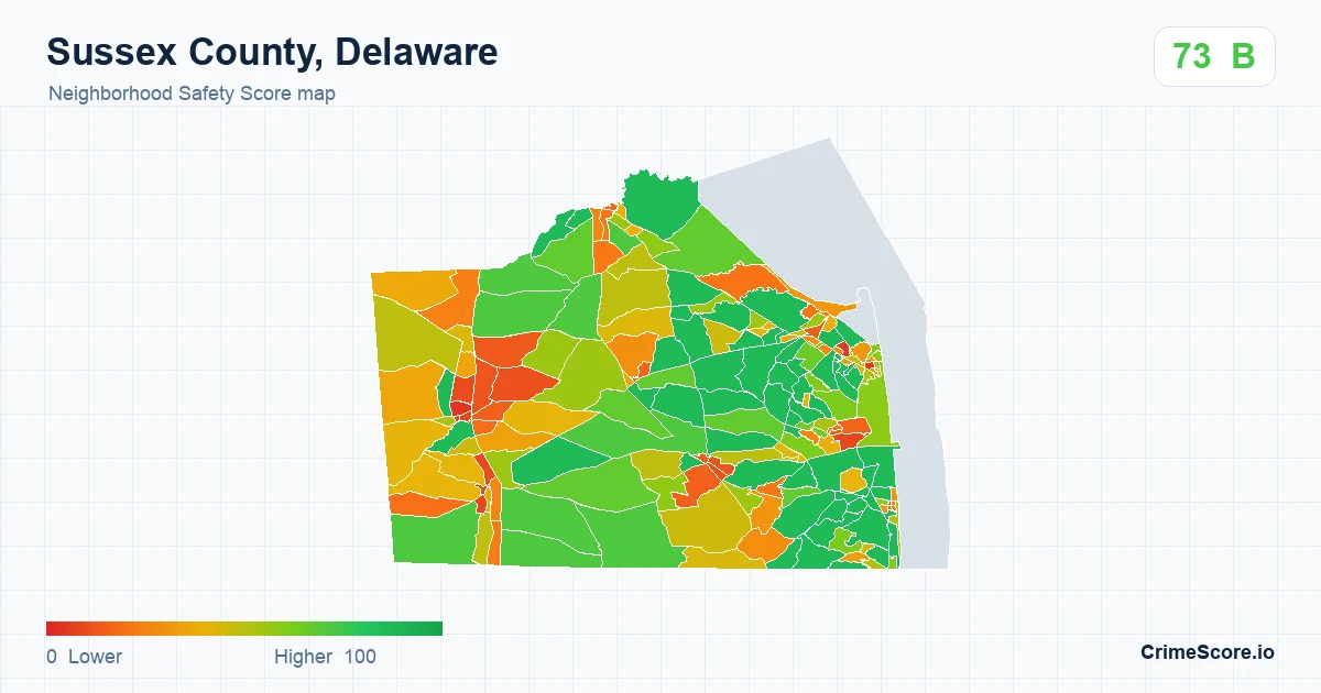 Sussex County, Delaware neighborhood Safety Score map by Census block group