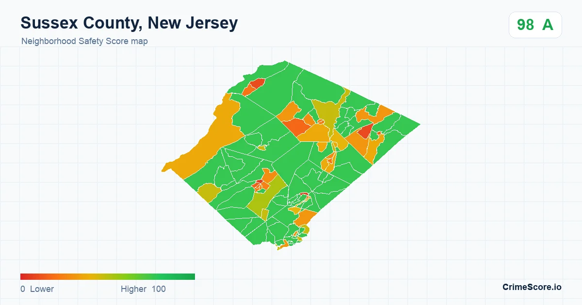 Sussex County, New Jersey neighborhood Safety Score map by Census block group