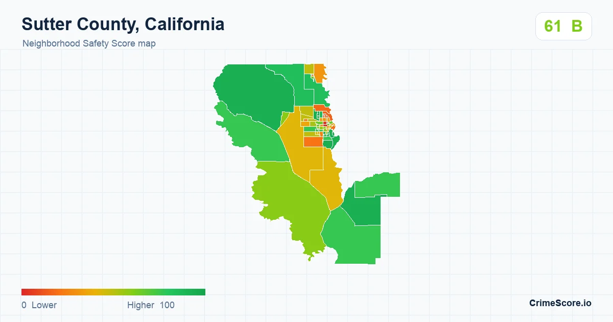 Sutter County, California neighborhood Safety Score map by Census block group