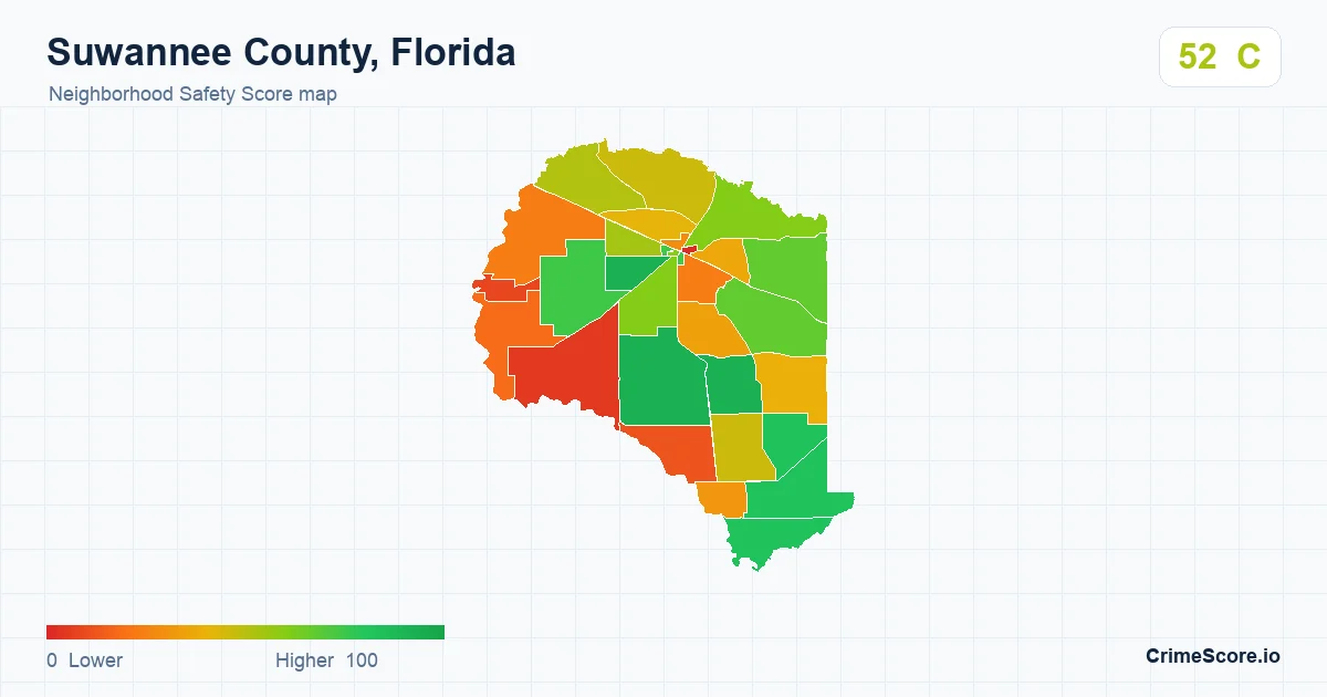 Suwannee County, Florida neighborhood Safety Score map by Census block group