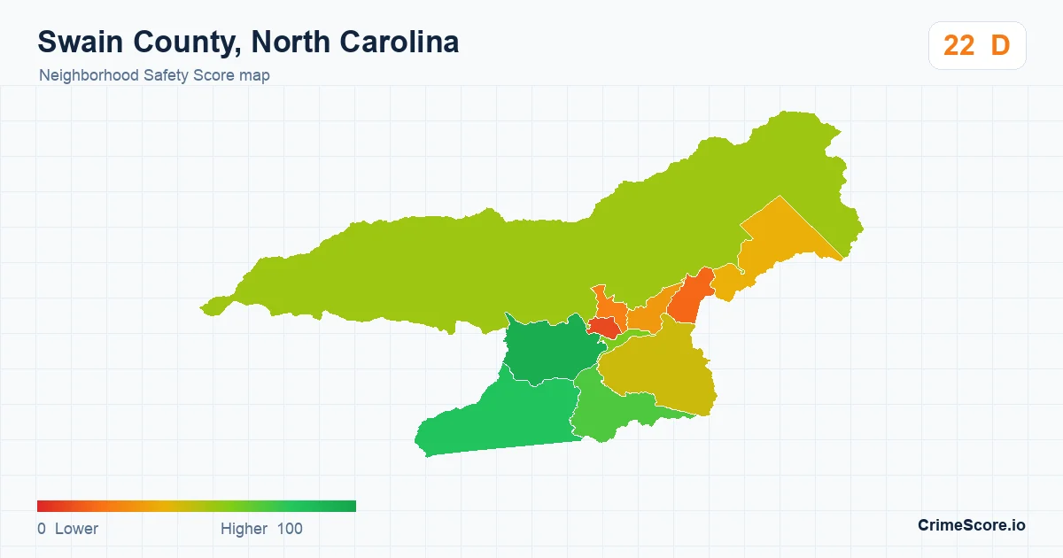Swain County, North Carolina neighborhood Safety Score map by Census block group