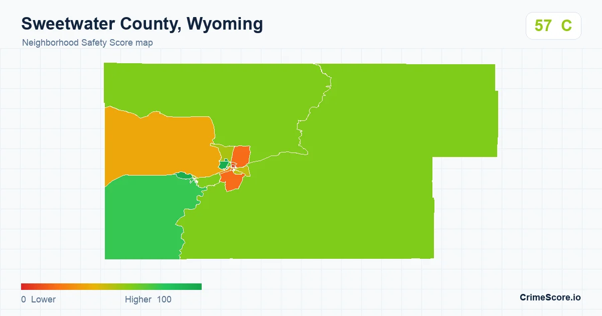 Sweetwater County, Wyoming neighborhood Safety Score map by Census block group
