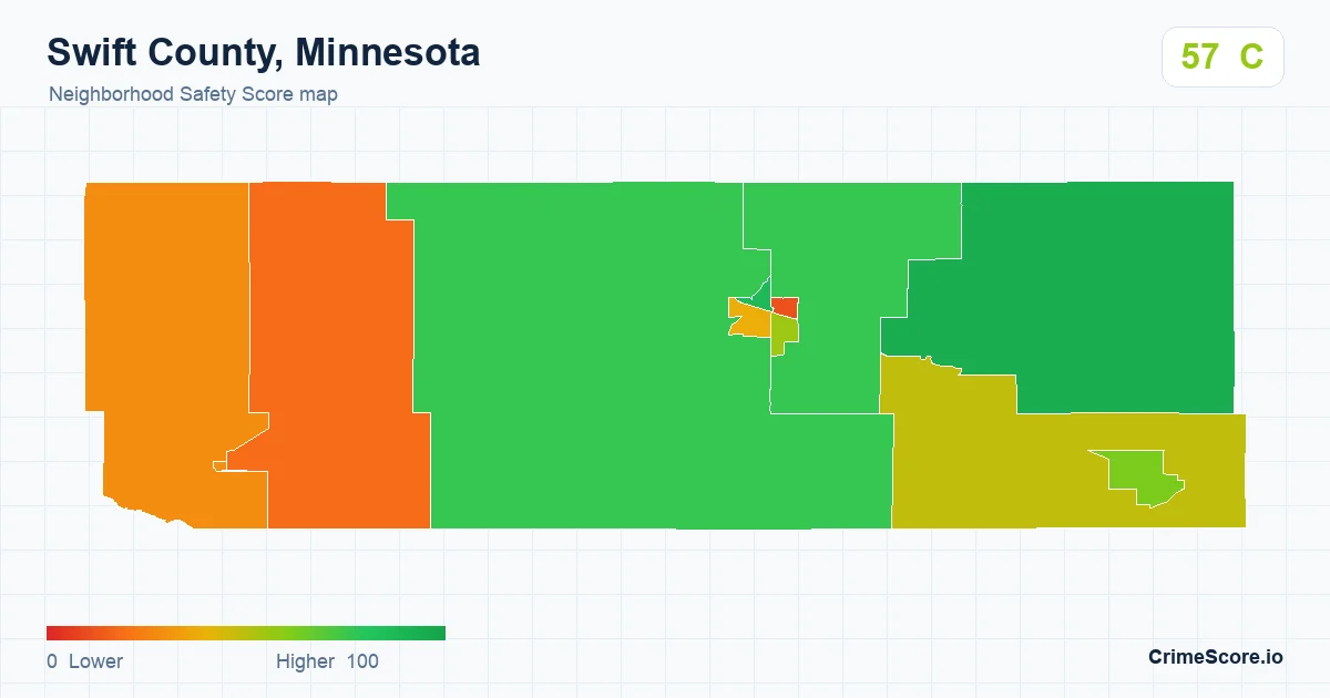 Swift County, Minnesota neighborhood Safety Score map by Census block group