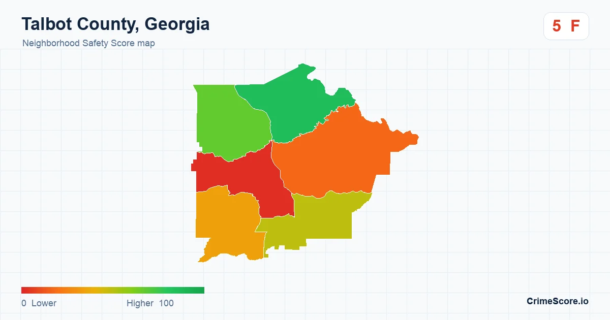 Talbot County, Georgia neighborhood Safety Score map by Census block group