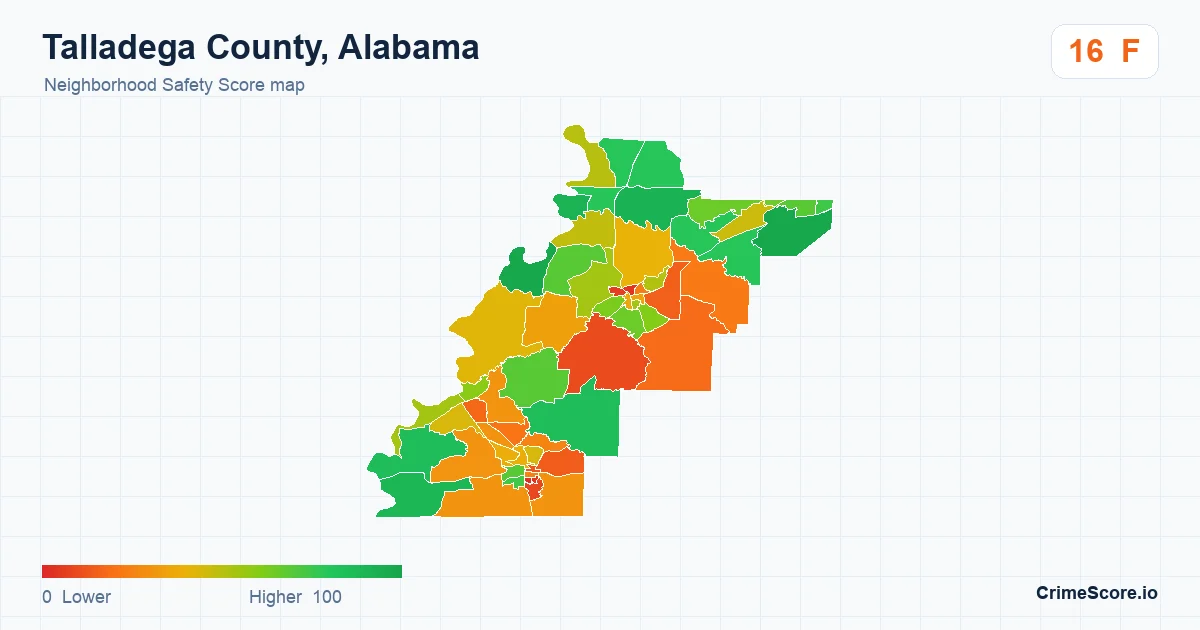 Talladega County, Alabama neighborhood Safety Score map by Census block group