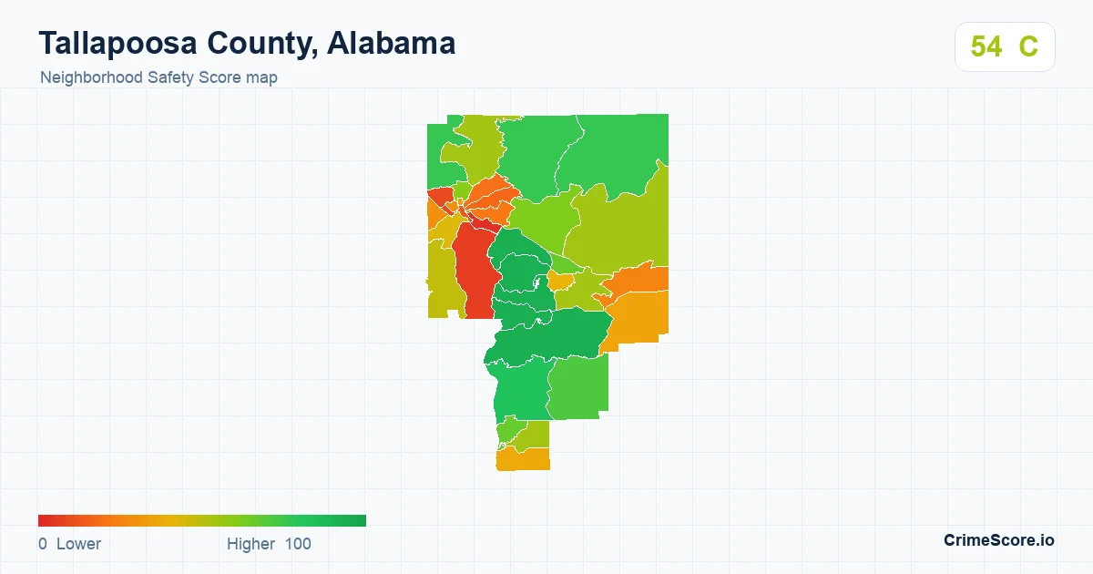Tallapoosa County, Alabama neighborhood Safety Score map by Census block group
