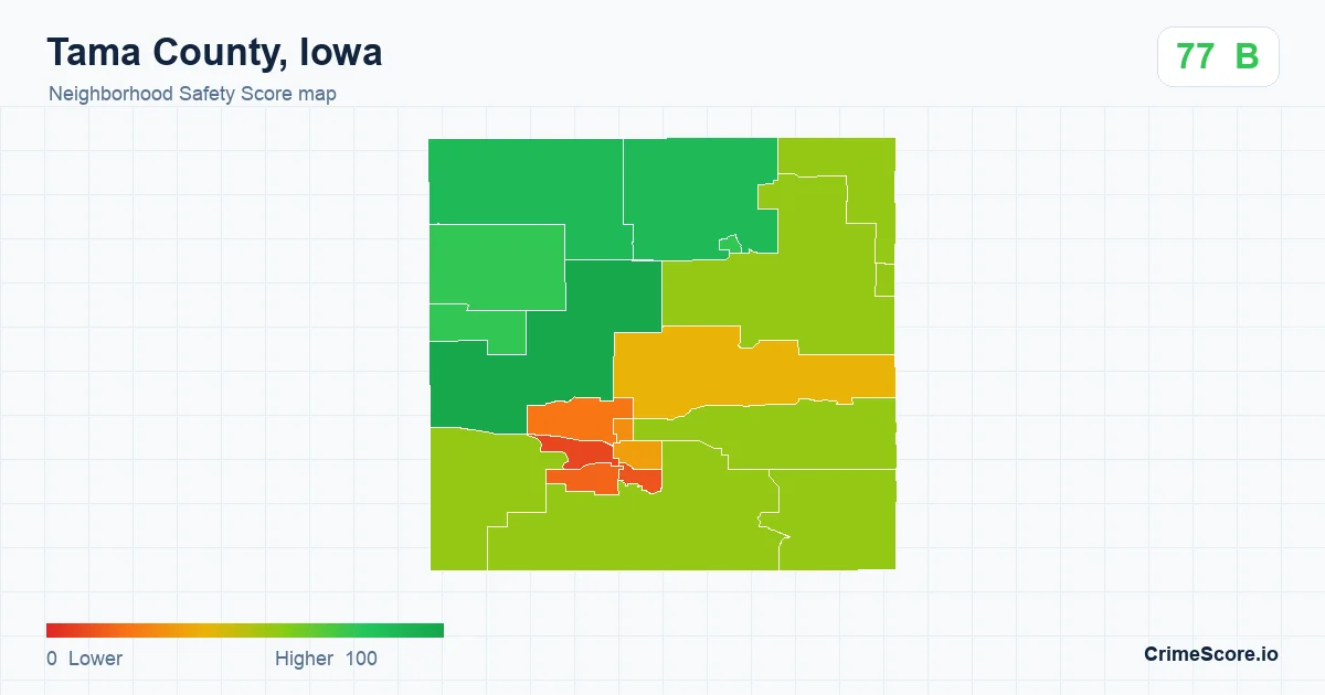 Tama County, Iowa neighborhood Safety Score map by Census block group