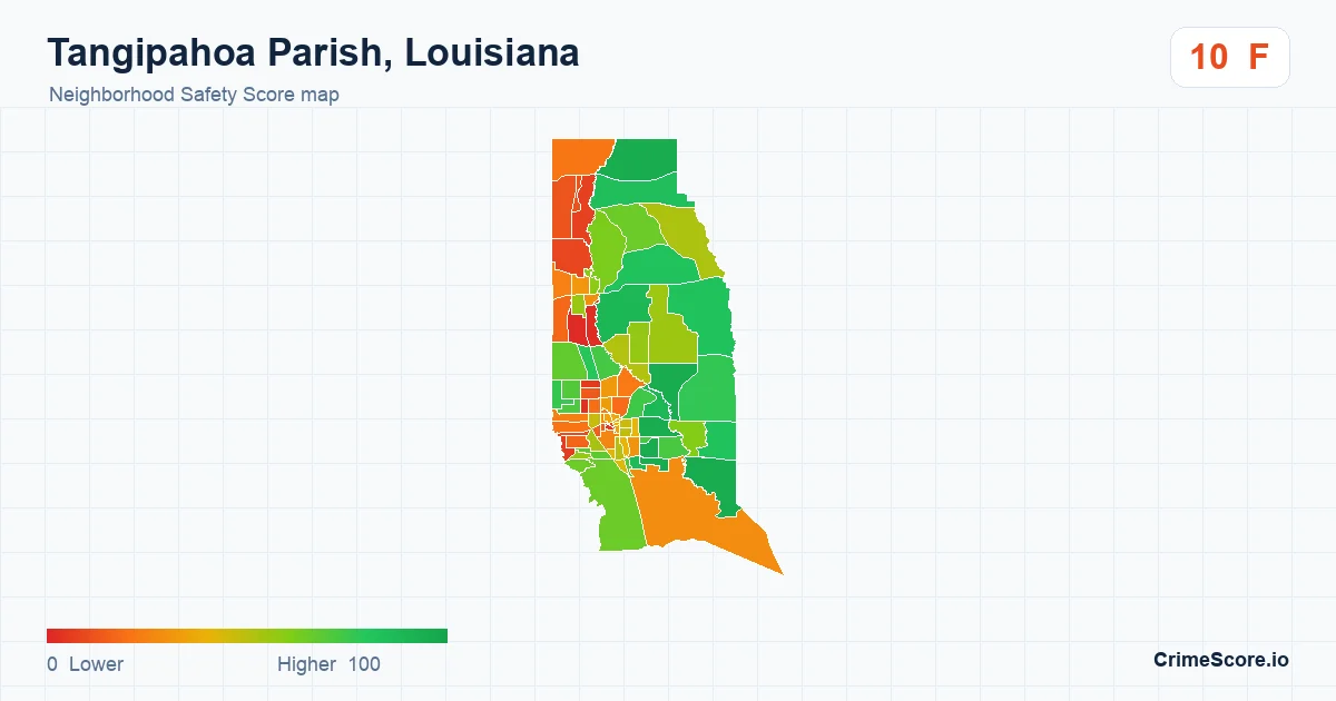 Tangipahoa Parish, Louisiana neighborhood Safety Score map by Census block group