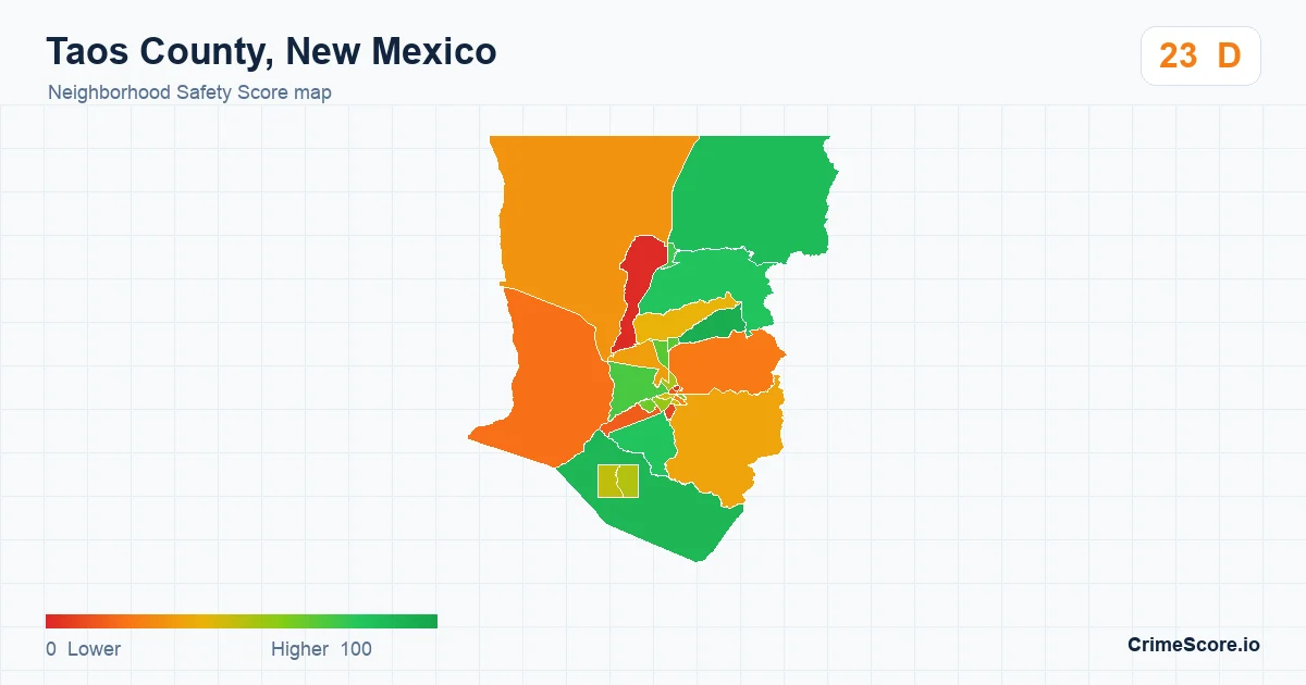 Taos County, New Mexico neighborhood Safety Score map by Census block group
