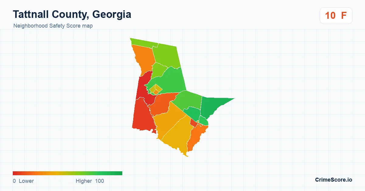 Tattnall County, Georgia neighborhood Safety Score map by Census block group