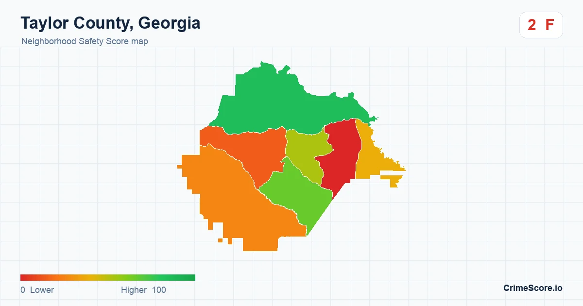 Taylor County, Georgia neighborhood Safety Score map by Census block group