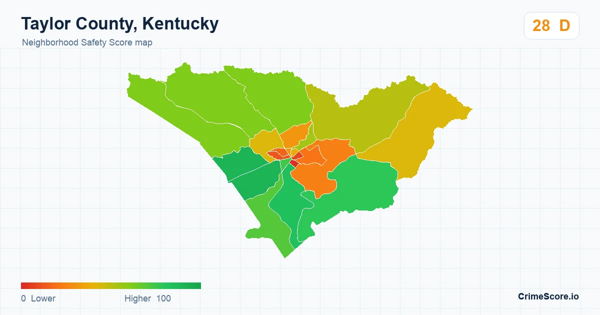 Taylor County, Kentucky neighborhood Safety Score map by Census block group