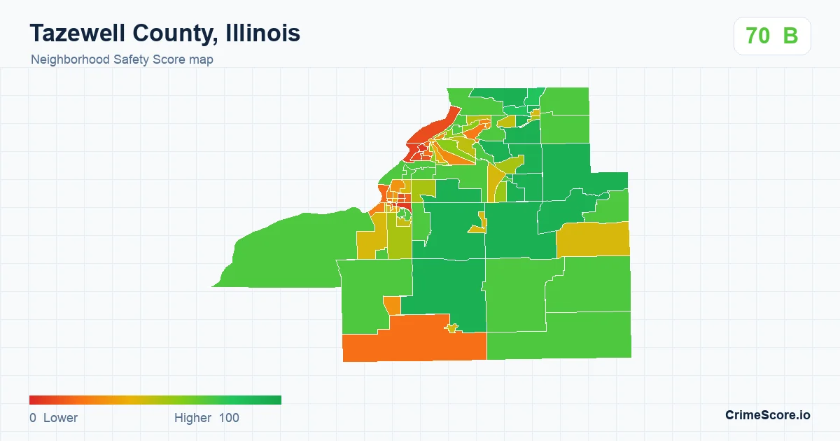 Tazewell County, Illinois neighborhood Safety Score map by Census block group