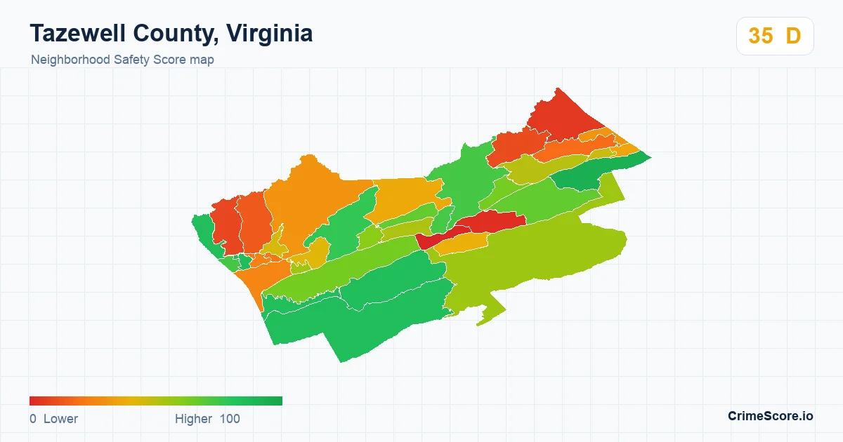 Tazewell County, Virginia neighborhood Safety Score map by Census block group
