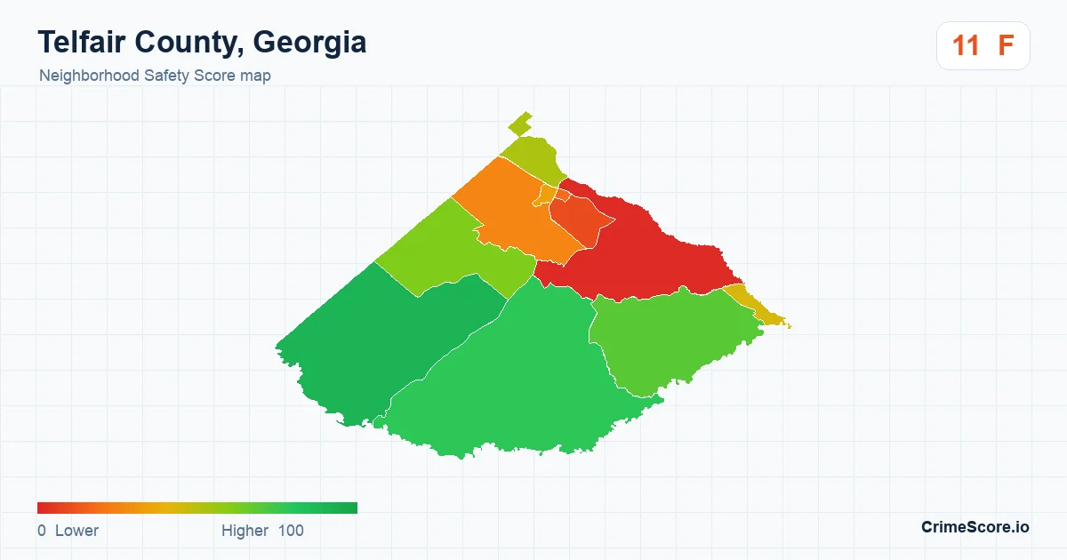 Telfair County, Georgia neighborhood Safety Score map by Census block group