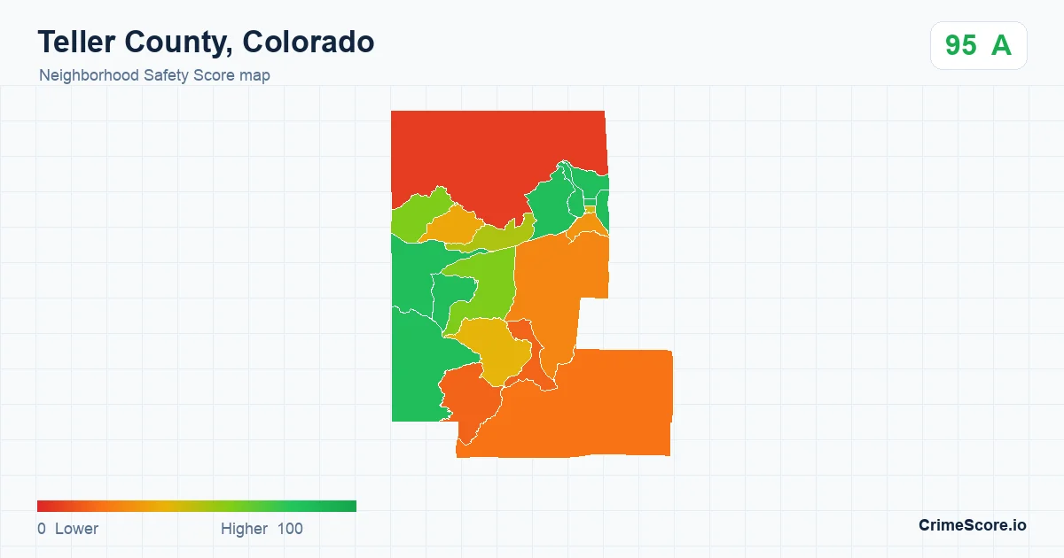 Teller County, Colorado neighborhood Safety Score map by Census block group
