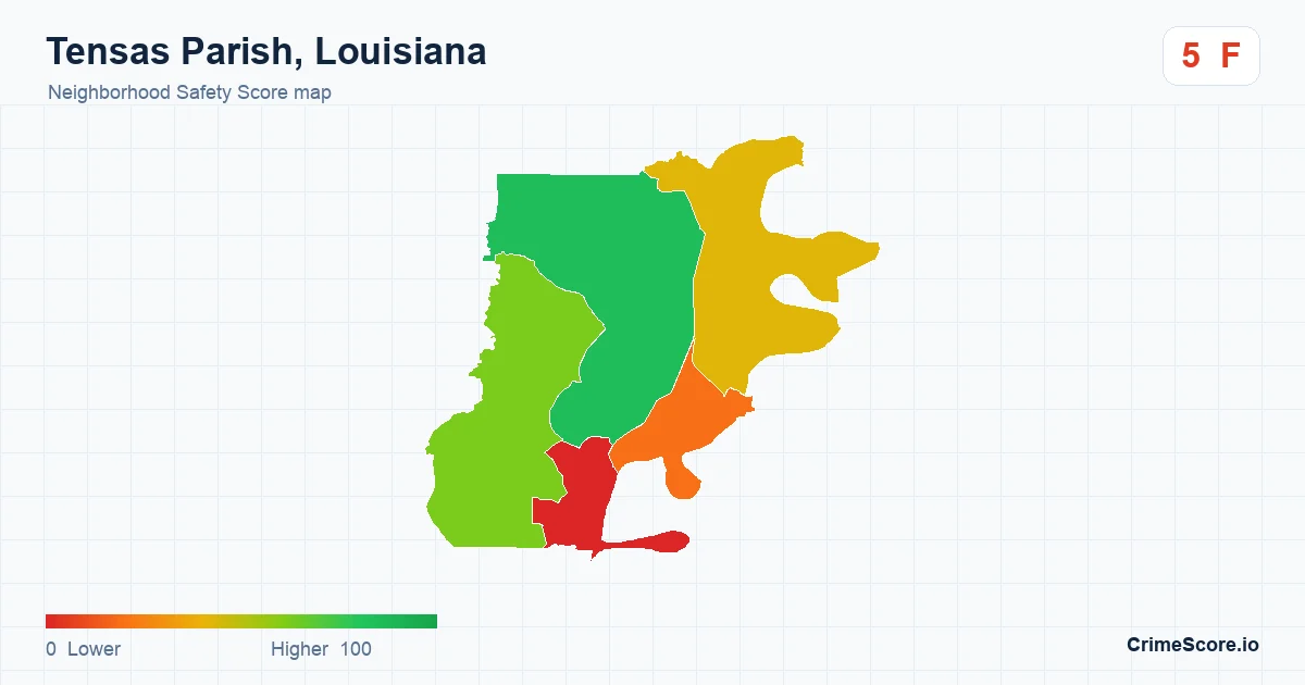 Tensas Parish, Louisiana neighborhood Safety Score map by Census block group