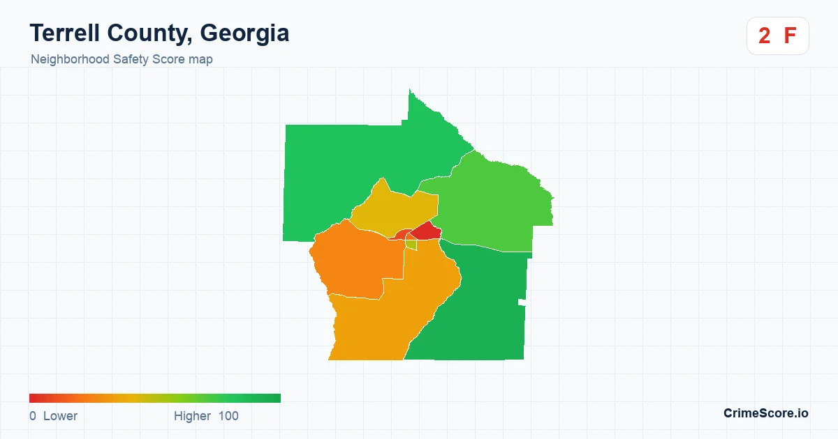 Terrell County, Georgia neighborhood Safety Score map by Census block group