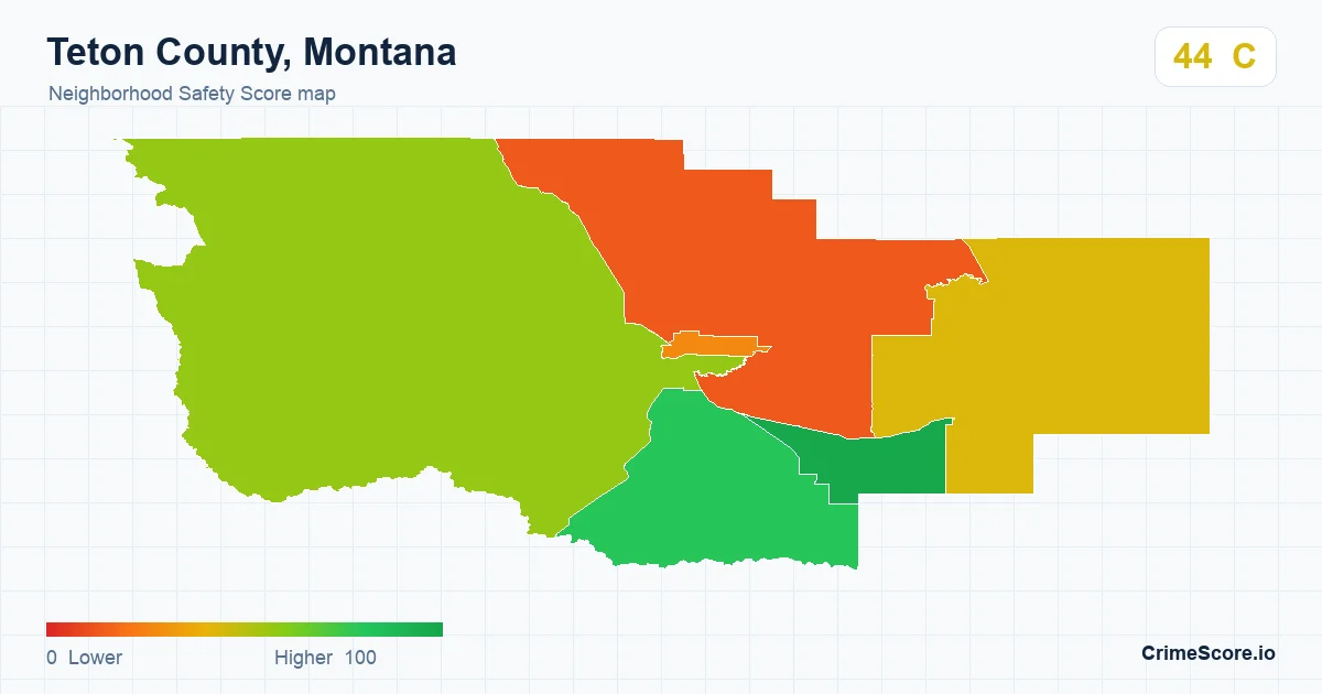 Teton County, Montana neighborhood Safety Score map by Census block group