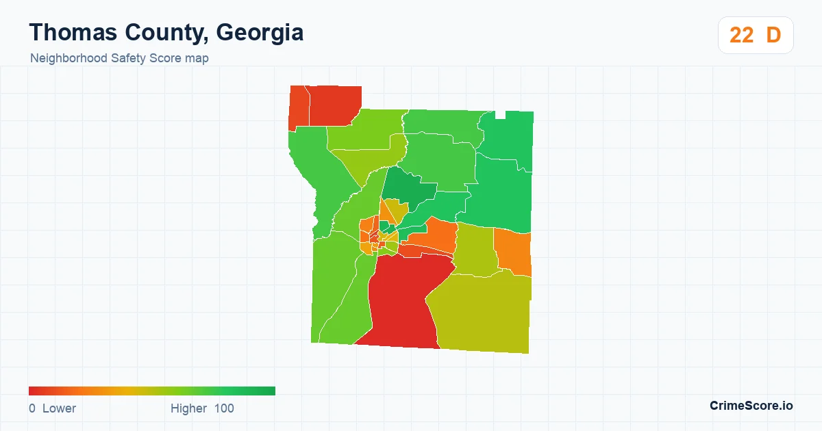 Thomas County, Georgia neighborhood Safety Score map by Census block group