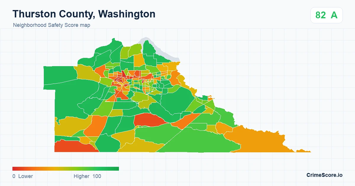Thurston County, Washington neighborhood Safety Score map by Census block group