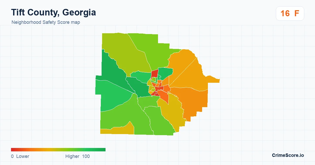 Tift County, Georgia neighborhood Safety Score map by Census block group