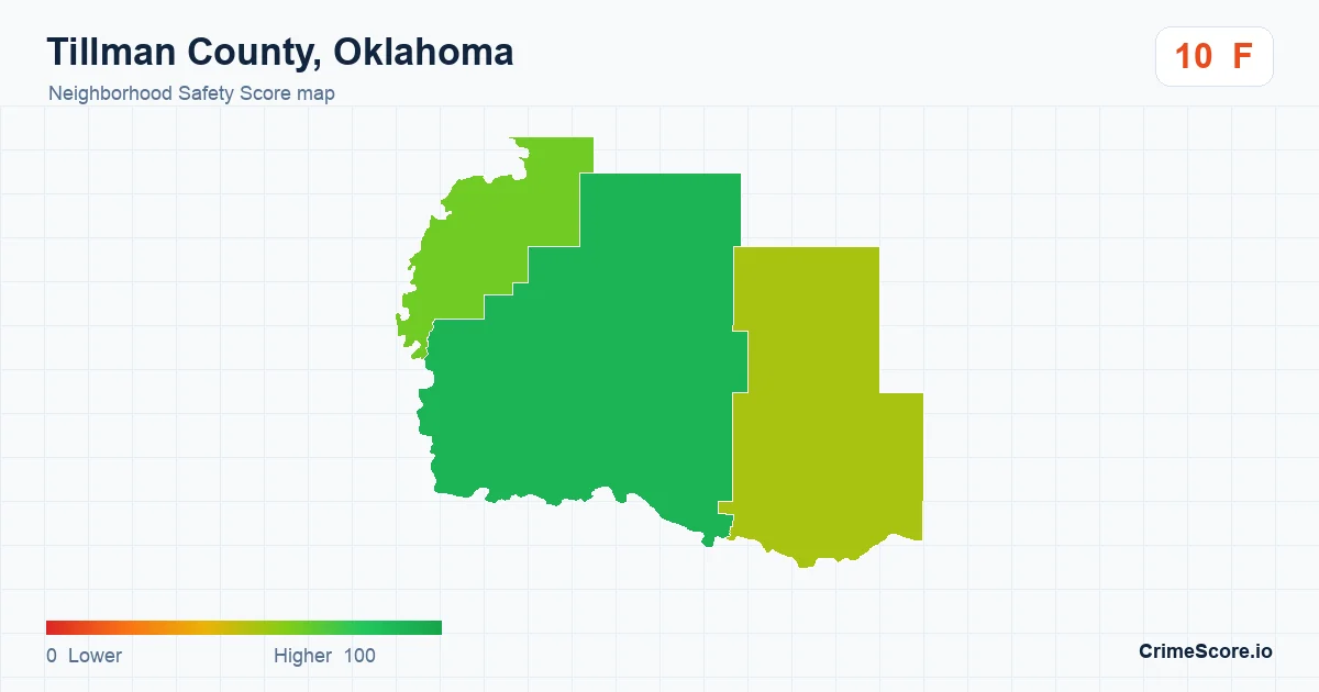 Tillman County, Oklahoma neighborhood Safety Score map by Census block group