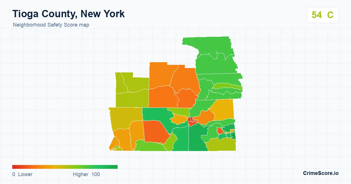 Tioga County, New York neighborhood Safety Score map by Census block group
