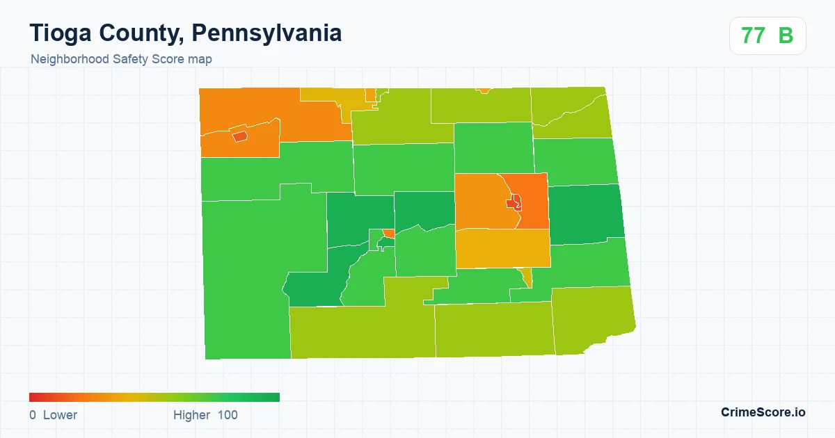 Tioga County, Pennsylvania neighborhood Safety Score map by Census block group
