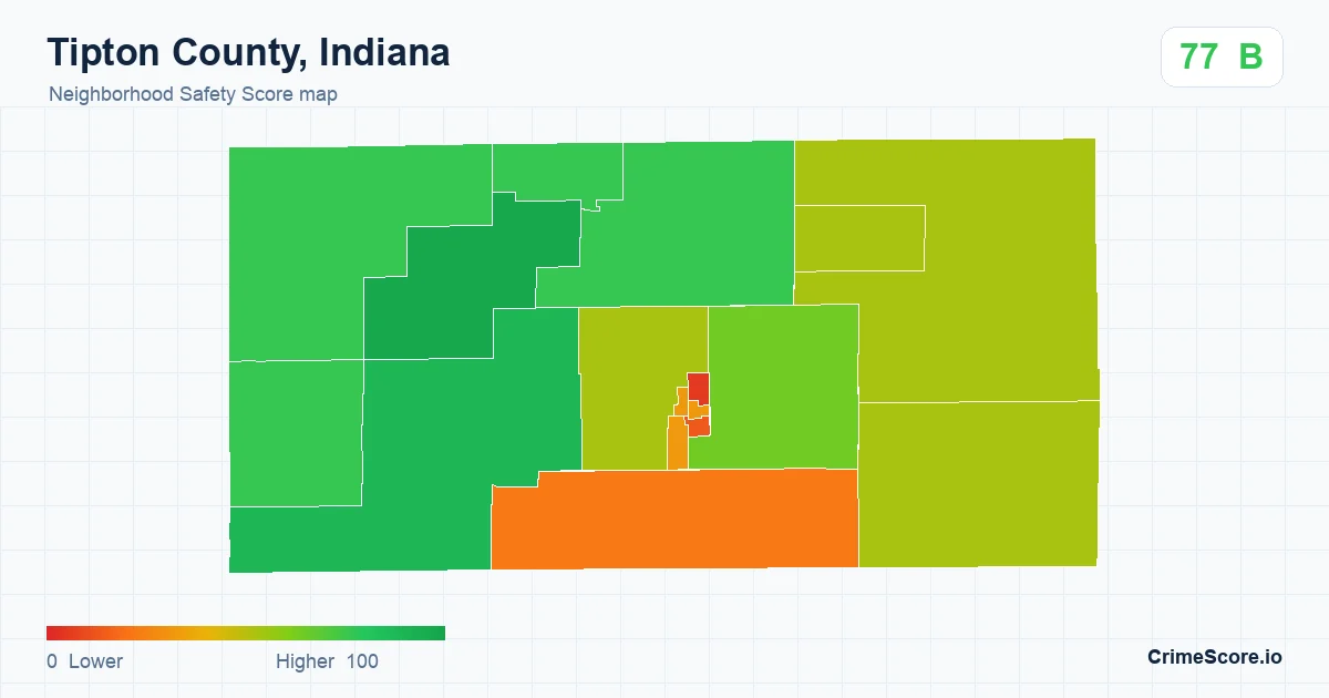 Tipton County, Indiana neighborhood Safety Score map by Census block group