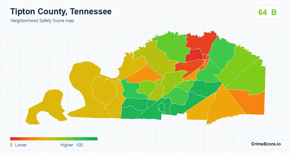 Tipton County, Tennessee neighborhood Safety Score map by Census block group