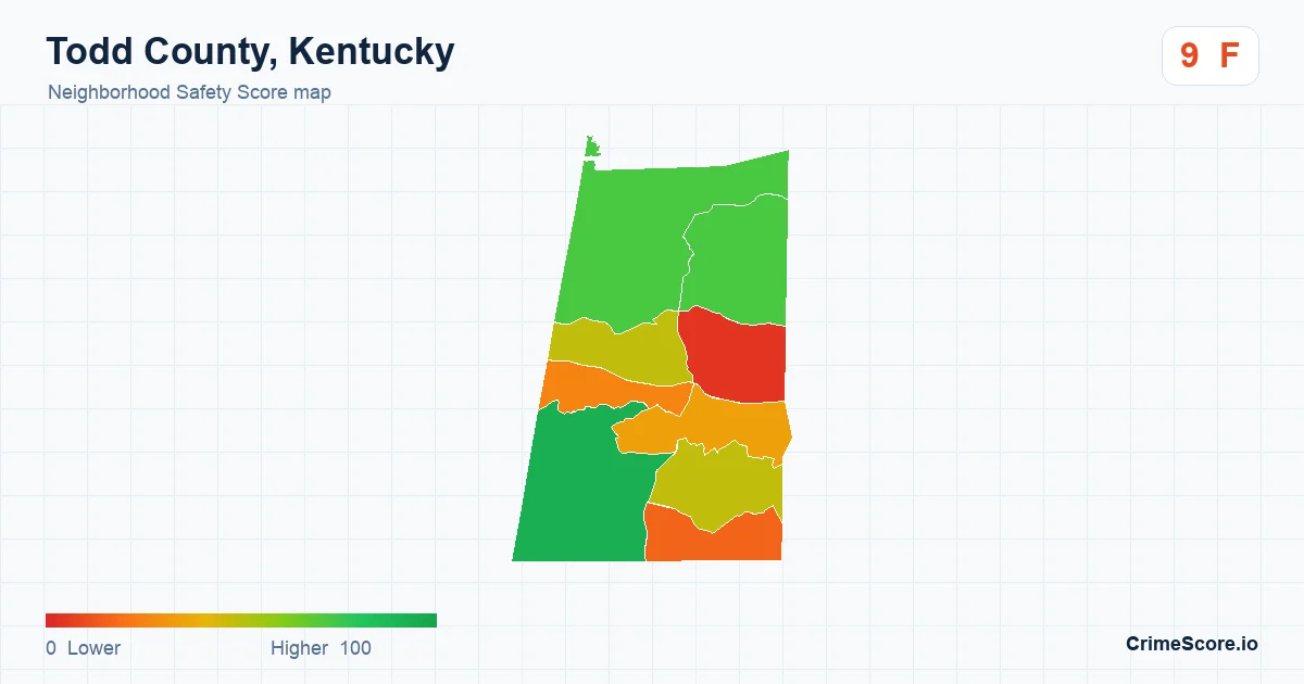 Todd County, Kentucky neighborhood Safety Score map by Census block group