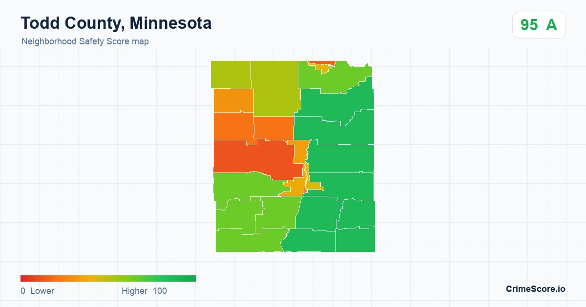Todd County, Minnesota neighborhood Safety Score map by Census block group