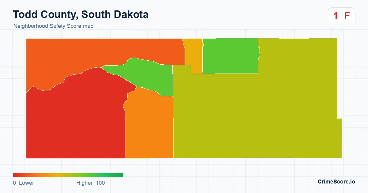 Todd County, South Dakota neighborhood Safety Score map by Census block group