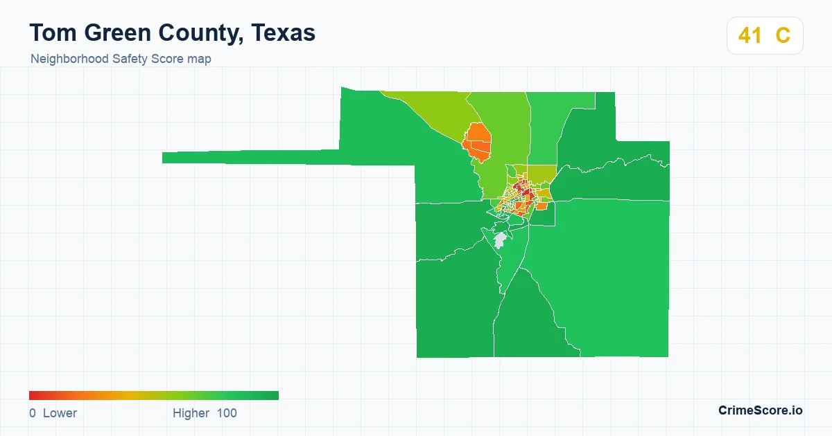 Tom Green County, Texas neighborhood Safety Score map by Census block group