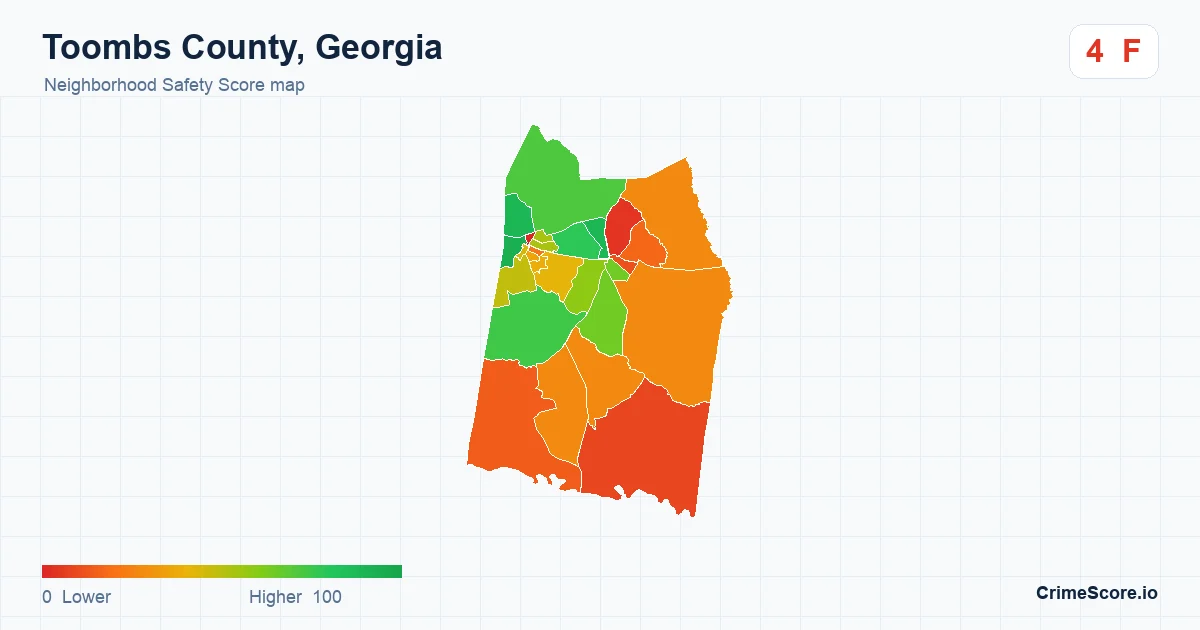 Toombs County, Georgia neighborhood Safety Score map by Census block group