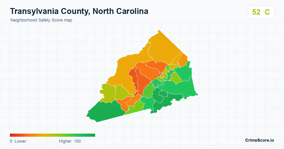 Transylvania County, North Carolina neighborhood Safety Score map by Census block group