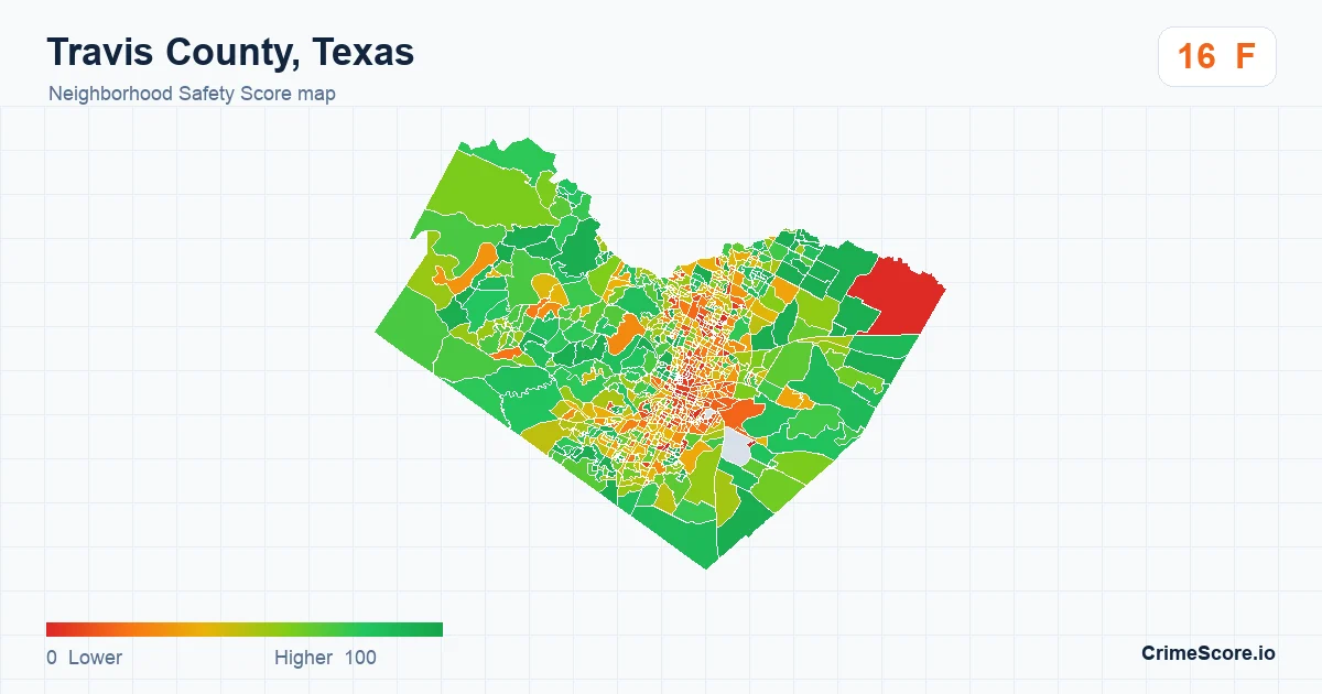 Travis County, Texas neighborhood Safety Score map by Census block group