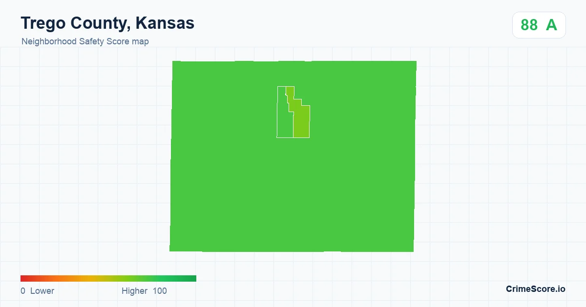 Trego County, Kansas neighborhood Safety Score map by Census block group