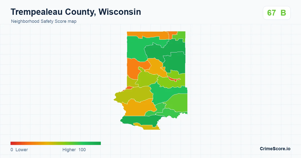 Trempealeau County, Wisconsin neighborhood Safety Score map by Census block group